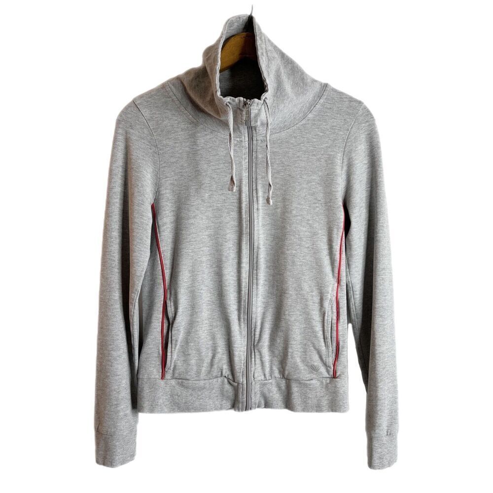 Forever 21 Women's Track Jacket S Gray Zip Up Funnel Neck Long Sleeve Stretch